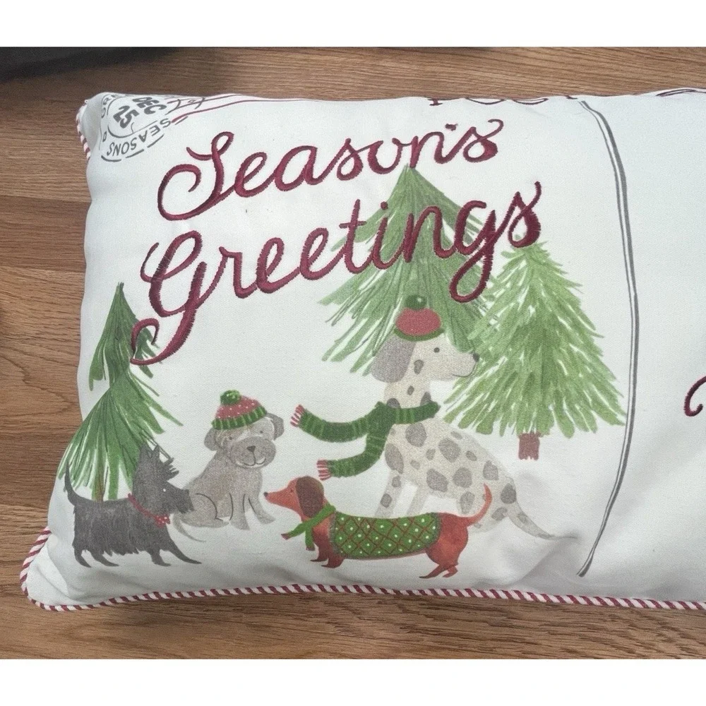 Isaac Mizrahi Postcard Season Greetings Dogs Christmas Throw Pillow 13